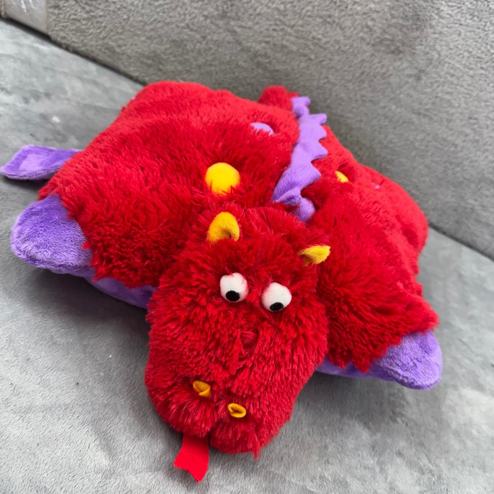 Pillow Pets Daring Dragon Plush Toy Kids 16" Red Purple Excellent Folding Pillow
